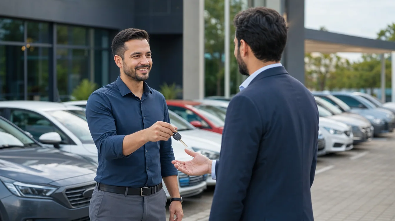 Consultor Maxirent entregando as chaves do veículo para cliente corporativo